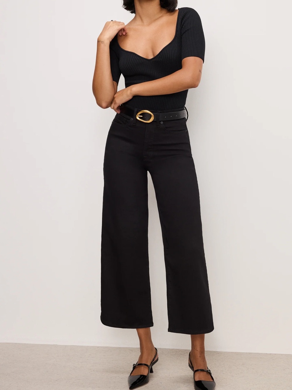 Good American Black High-Rise Palazzo Crop Pants size 4